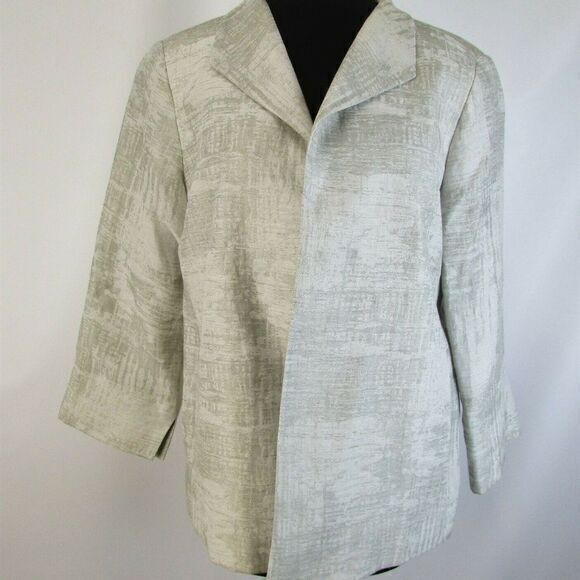Eileen Fisher Silk Linen Gray Textured 3/4‎ Sleeve Lined Open Blazer Jacket Sz S - Picture 1 of 8